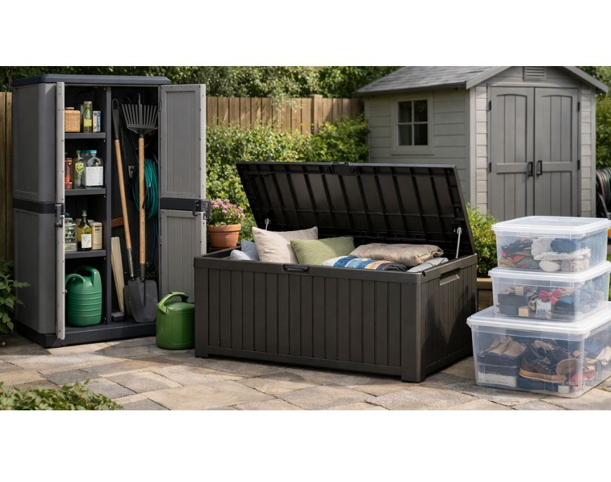 Bauli da giardino e armadi da esterno vs scatole in plastica: quale soluzione salvaspazio scegliere?